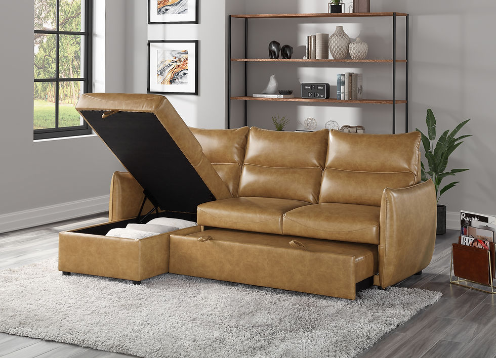 Thumbnail: 9358 Brown Leatherette  2-Piece Reversible Sectional w/ Pull-out Homelegance