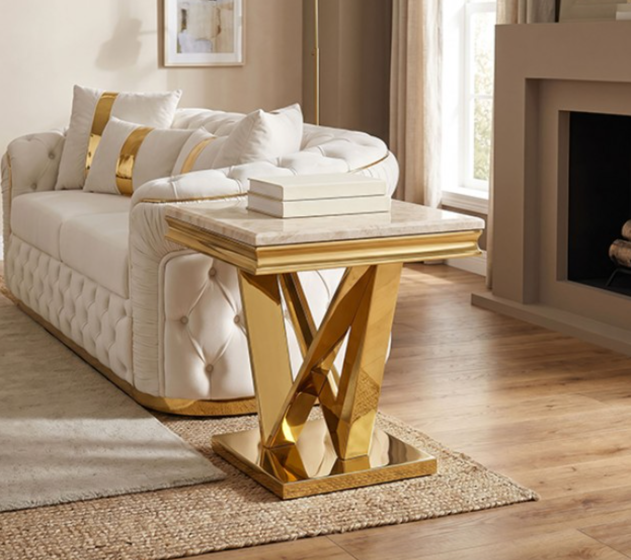 Villarsglane Foa Glam Beige/Gold End Table