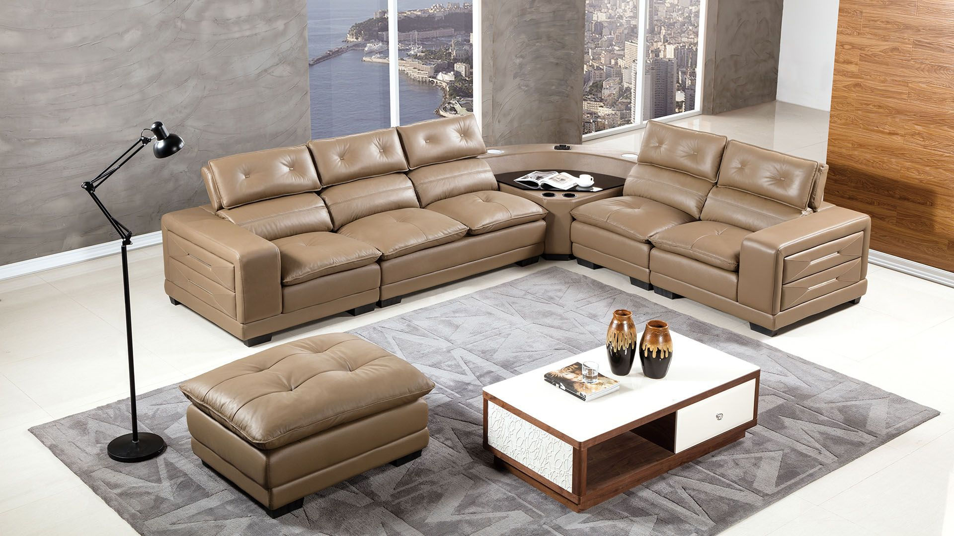 EK-L121M-TPE AE Taupe Genuine Leather Sectional