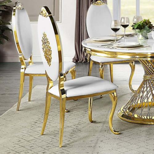 Fallon DN01190 Side Chair White PU & Mirroed Gold Finish