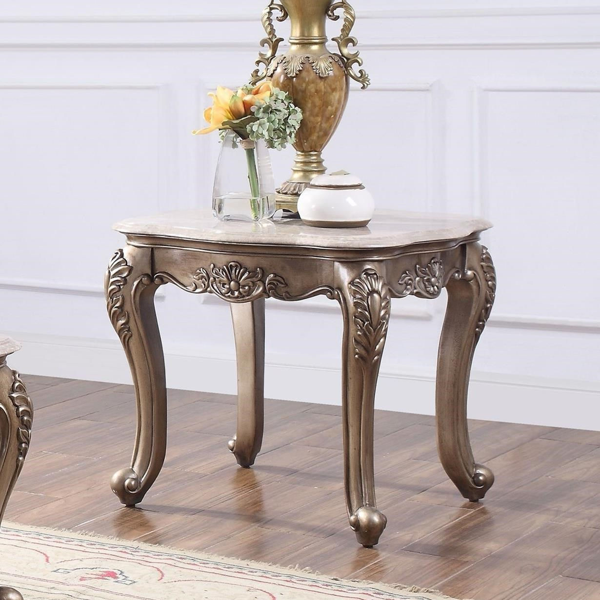 Jayceon 84867 Traditional Marble and Champagne End Table