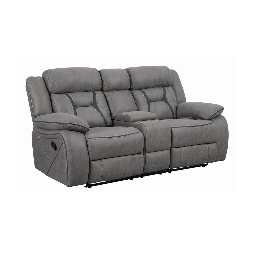 Thumbnail: Pillow Top Arm Motion Loveseat With Console Grey Wall Hugger Mechanism Higgins