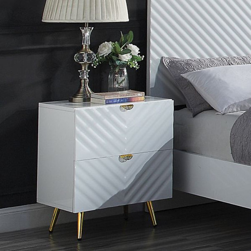 White Gloss Nightstand Gaines BD01035 EuroclassicFurniture