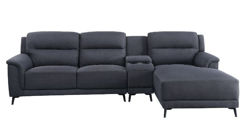 Thumbnail: WALCHER Gray Linen Storage Sectional Sofa w/Cup Holders Acme Furniture