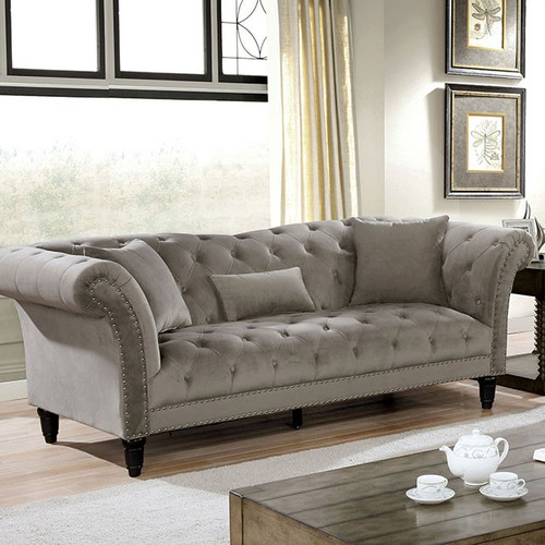 LOUELLA CM6210GYSF Chesterfield Gray Sofa EuroclassicFurniture