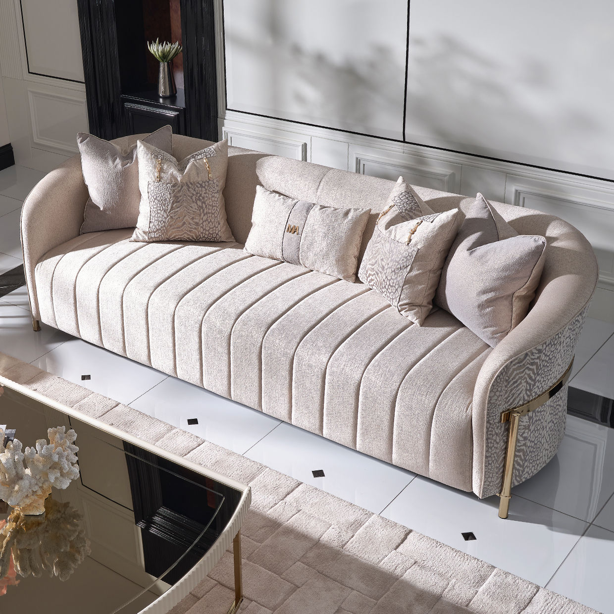 Michael Amini Lisbon Chenille Sofa - Opal/Gold