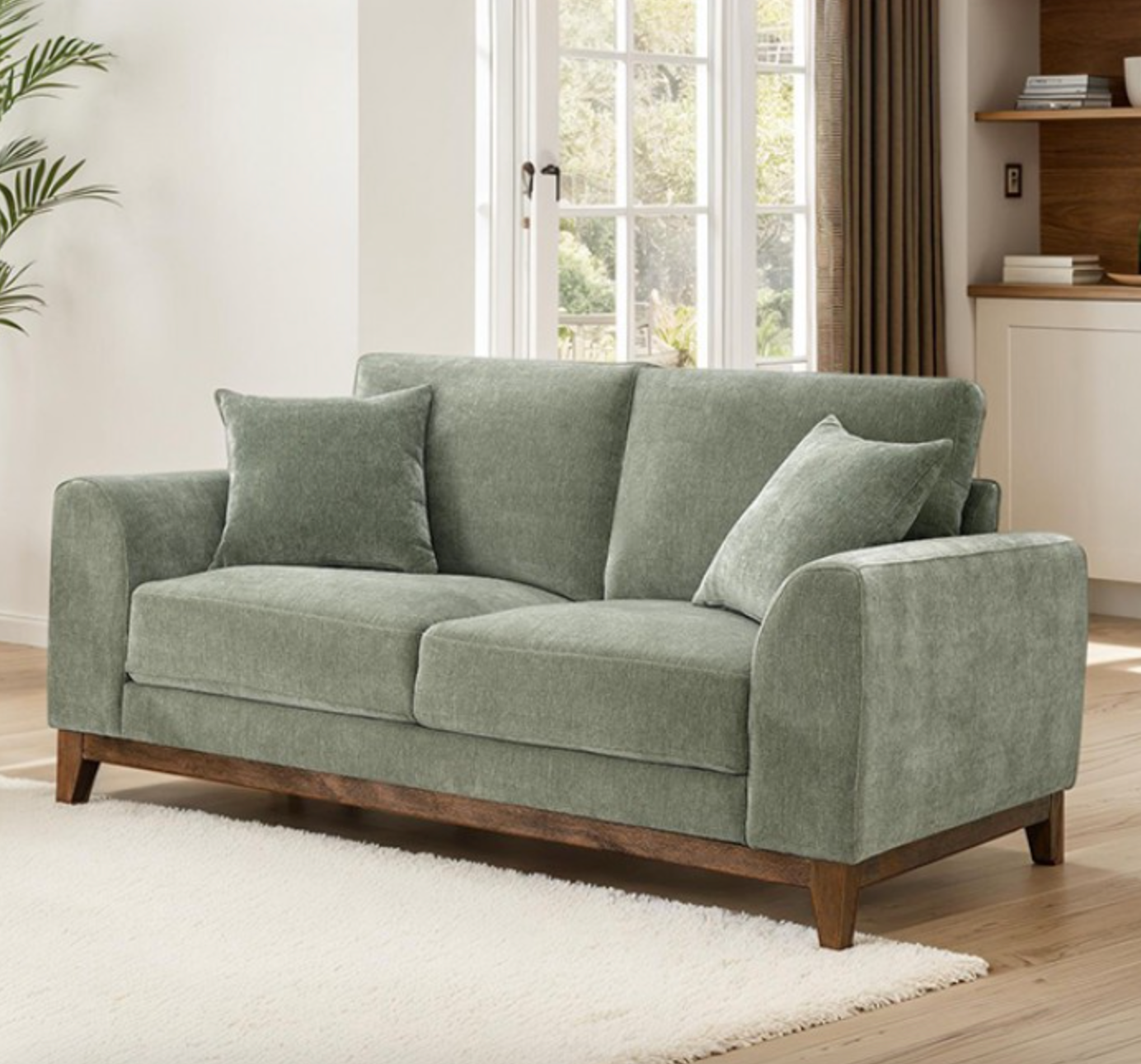 FOA Watton Mid-Century Modern Olive Green Chenille Loveseat