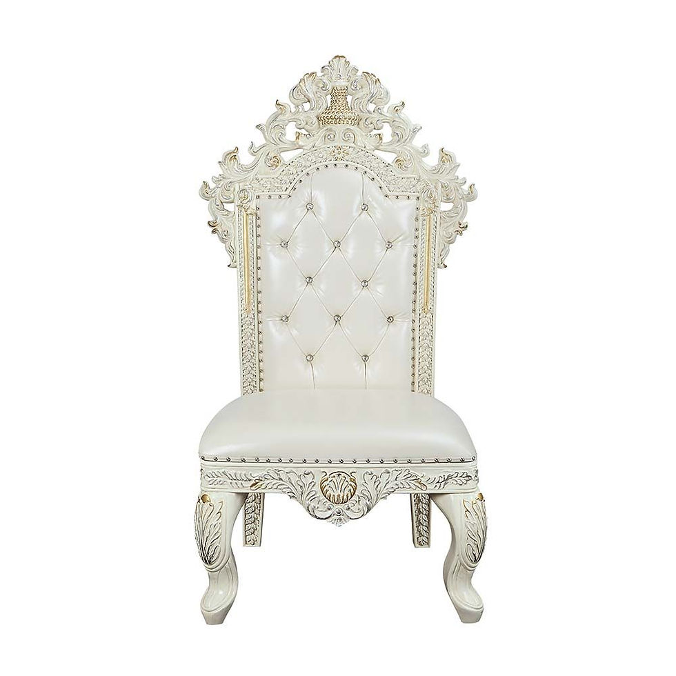 Thumbnail: Adara Side Chair White PU & Antique White Finish Gold Hand Brushed Details