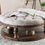 Thumbnail: MIKA Rustic Antique Oak Round Beige Fabric Coffee Table CM4424A-F-C by FOA