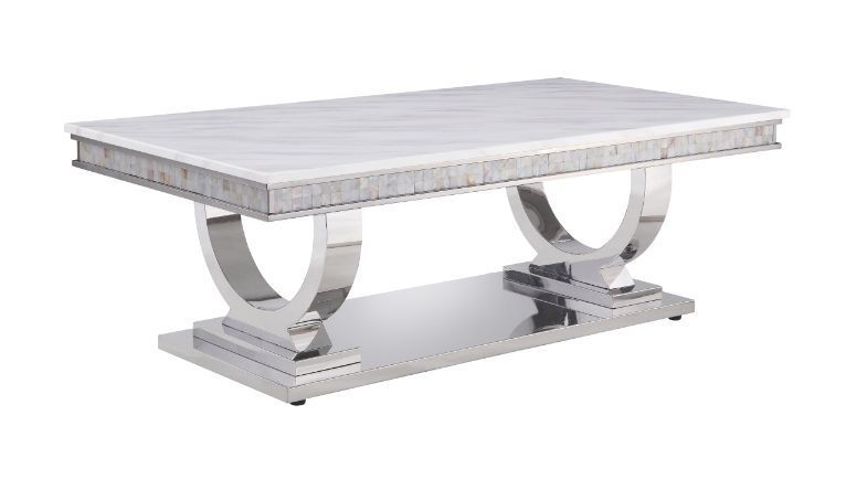 Marble Top with Stainless Steel Base Coffee Table 87355 Zander