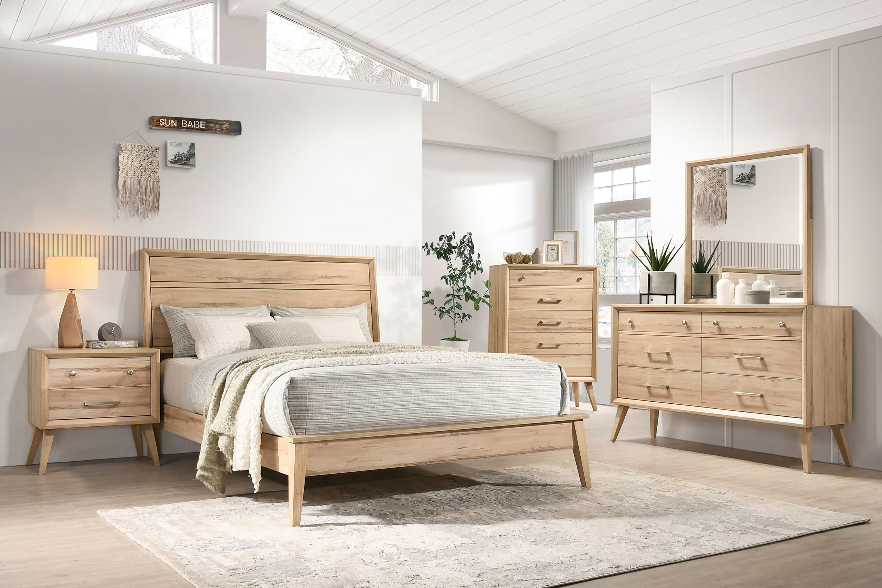 Homelegance 1444 Natural Oak Mid Century Bed