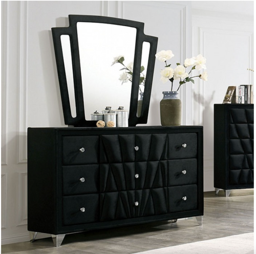 black velvet dresser set Furniture of America - Melodi Parc 6 Piece Queen Bedroom Set in Black