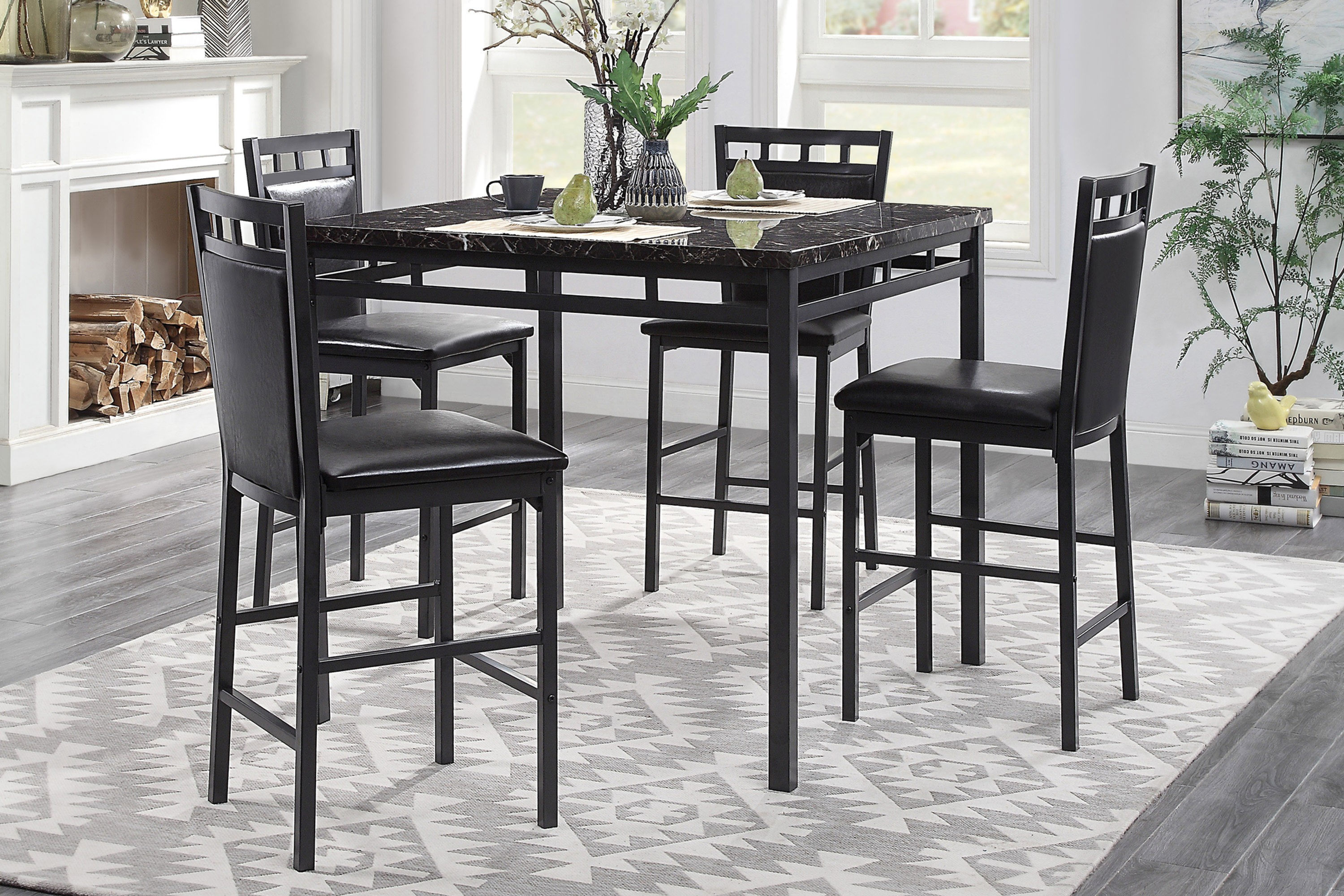 Counter Metal Base Table Faux Marble Top  + 4 Stools 5275-36 Olney Home