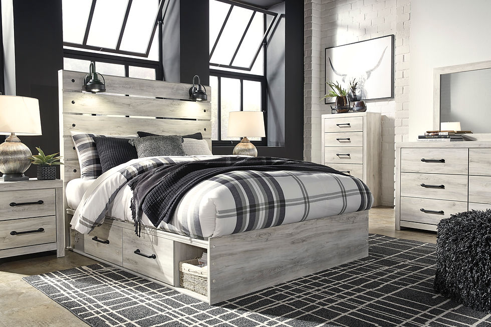 Thumbnail: Queen/King Storage Bed White Finish Rustic Industrial Style Cambeck B192
