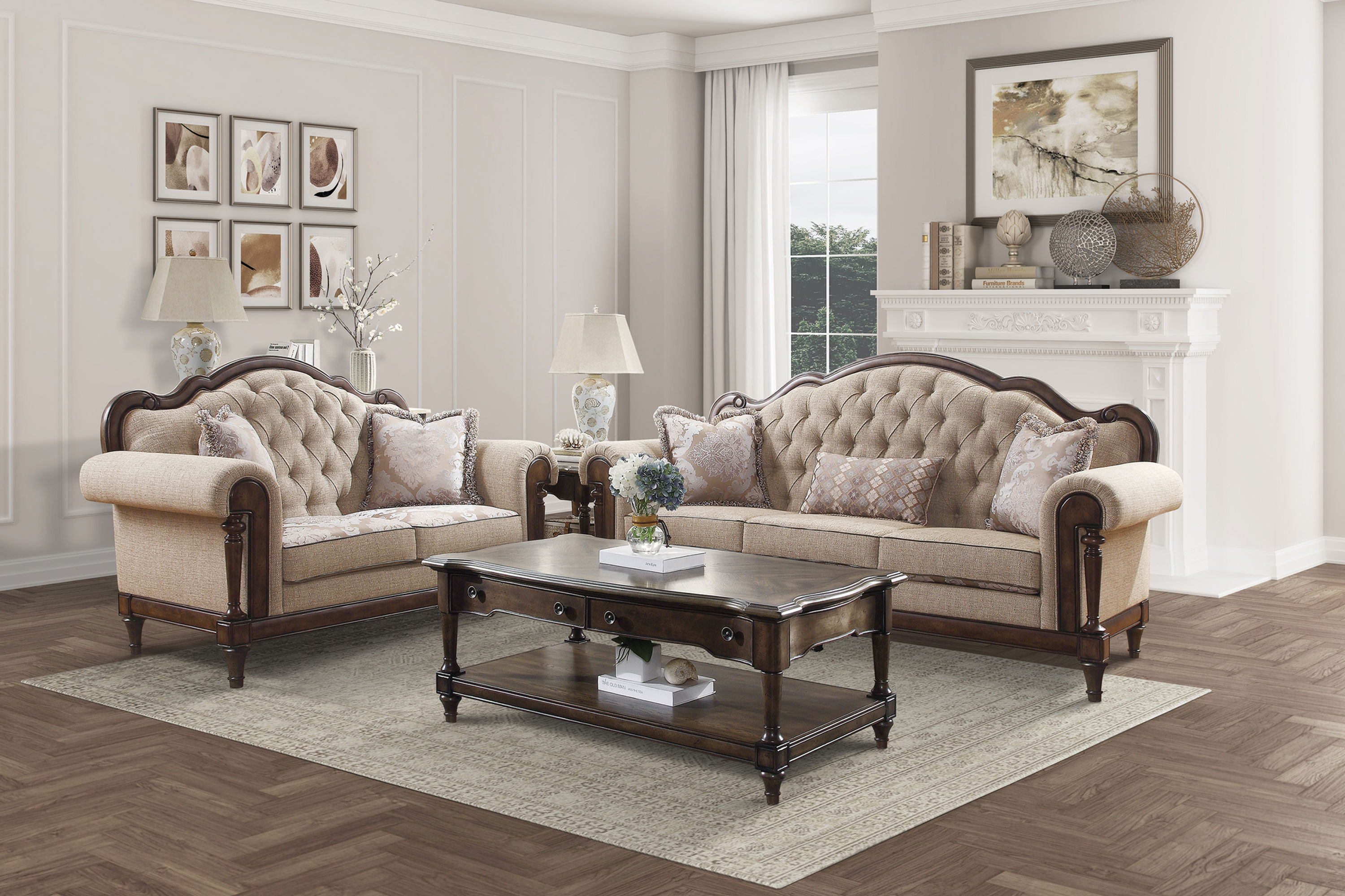 Heath 16829-3 Court Traditional Brown Finish Tufted Sofa