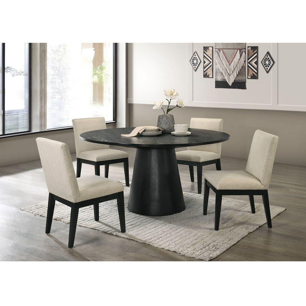 Round Dining Table Black Finish Wood, Composite Wood Froja DN01802