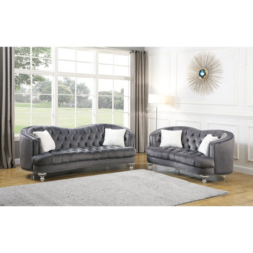 Best SC36 Dark Gray Velvet Loveseat EuroclassicFurniture