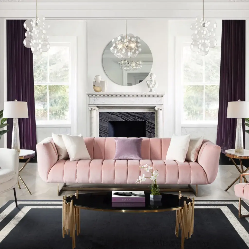 Blush Velvet / Brushed Gold Sofa Venus