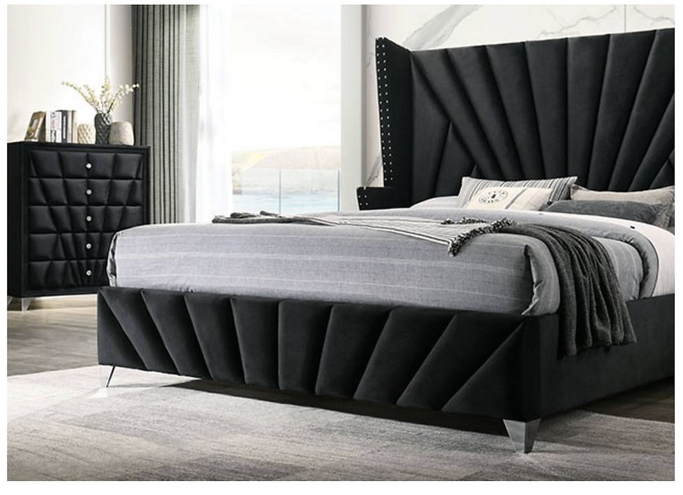 Thumbnail: CARISSA CM7164BK Transitional Black Velvet Winged Back Bed Frame