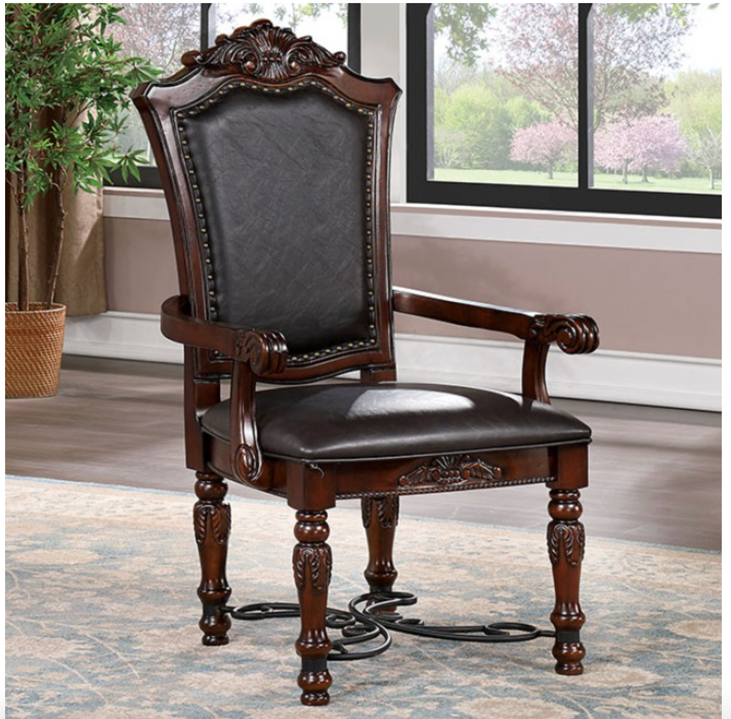 PICARDY CM3147AC Traditional Brown Cherry Leatherette Arm Chair