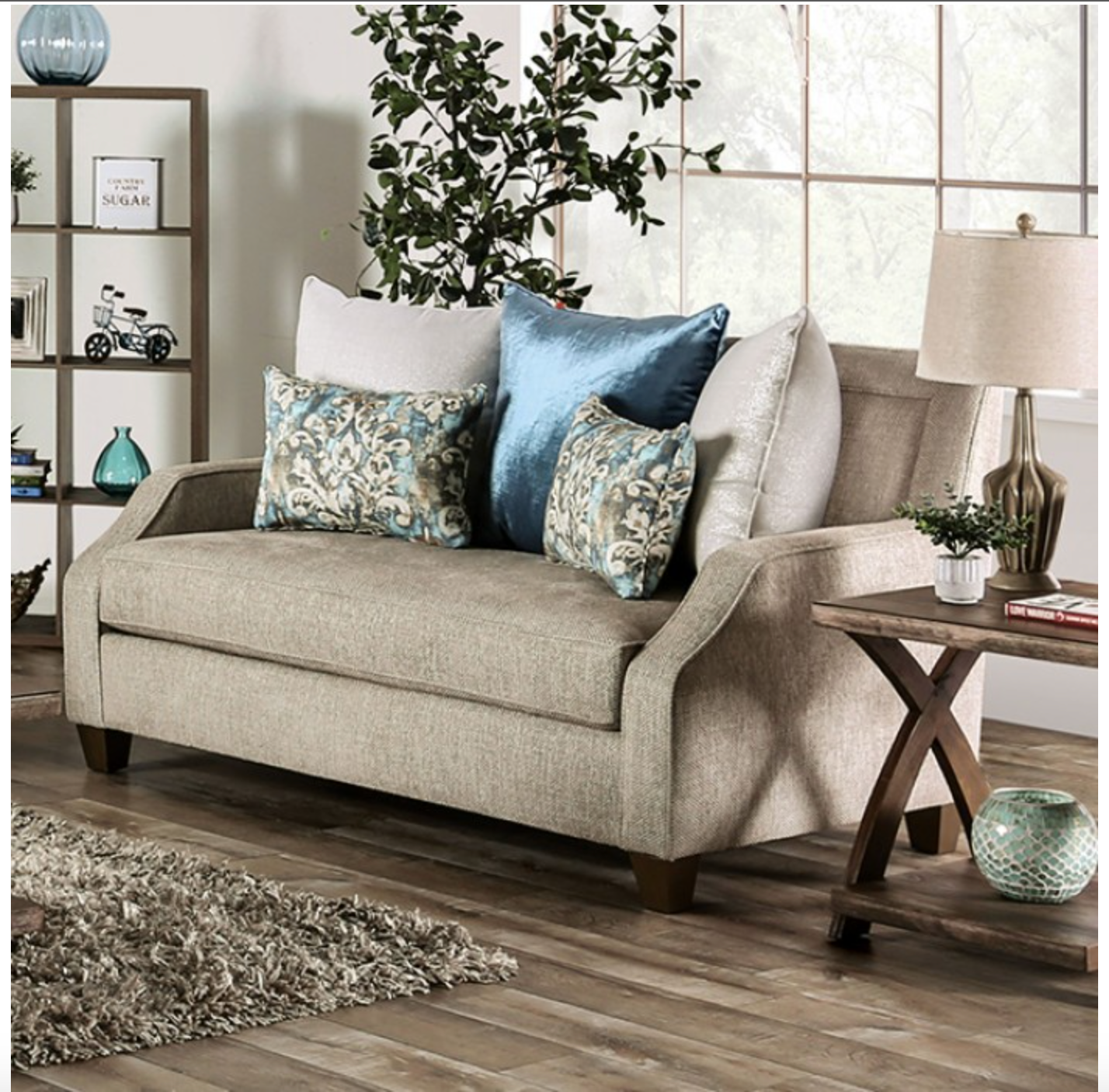 CATARINA SM2287-LV Transitional Beige/Teal Chenille Loveseat