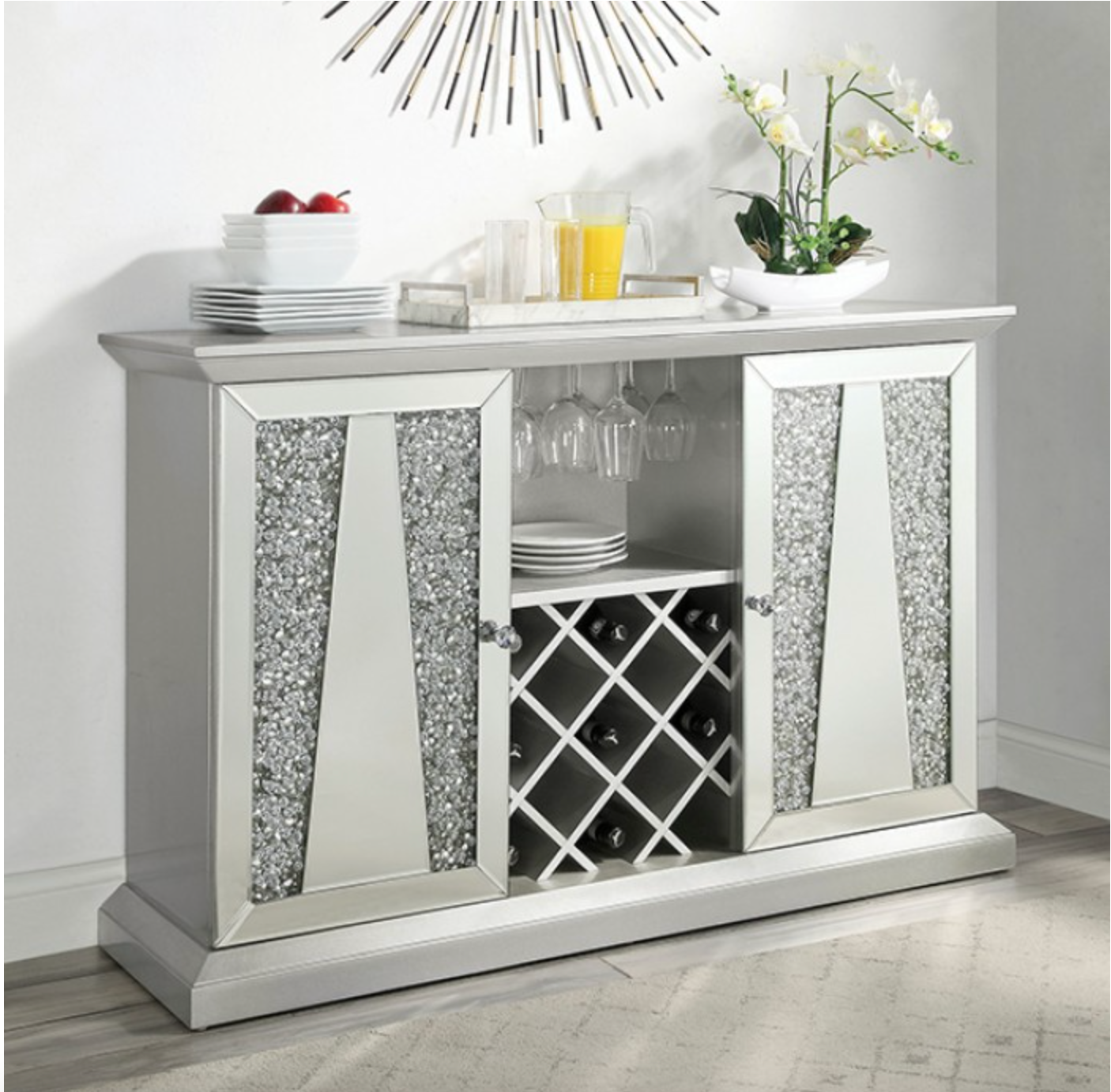 Glam Metallic Silver Mirror Acrylic Server FOA CM3516SV