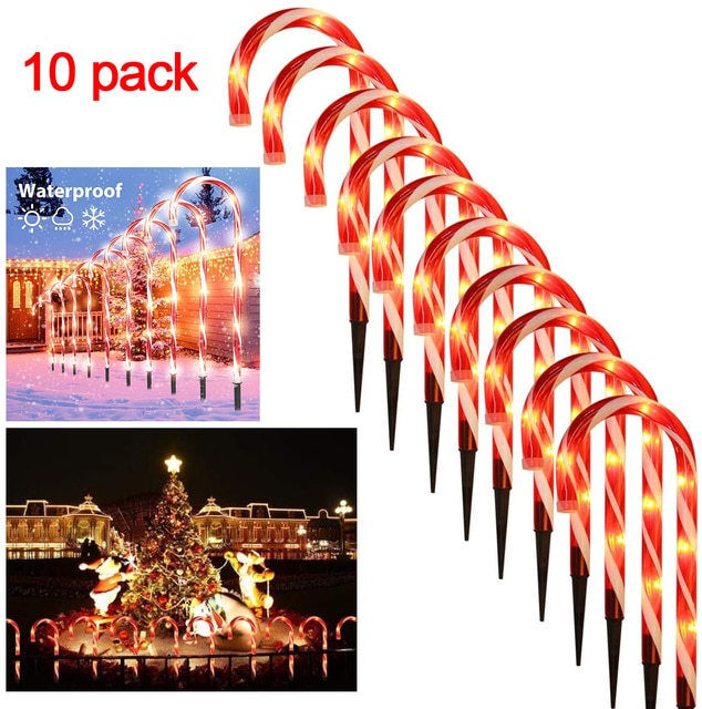 Thumbnail: Solar Candy Cane Stakes Lights Yard Christmas Candy Cane Pathway Light Driveway