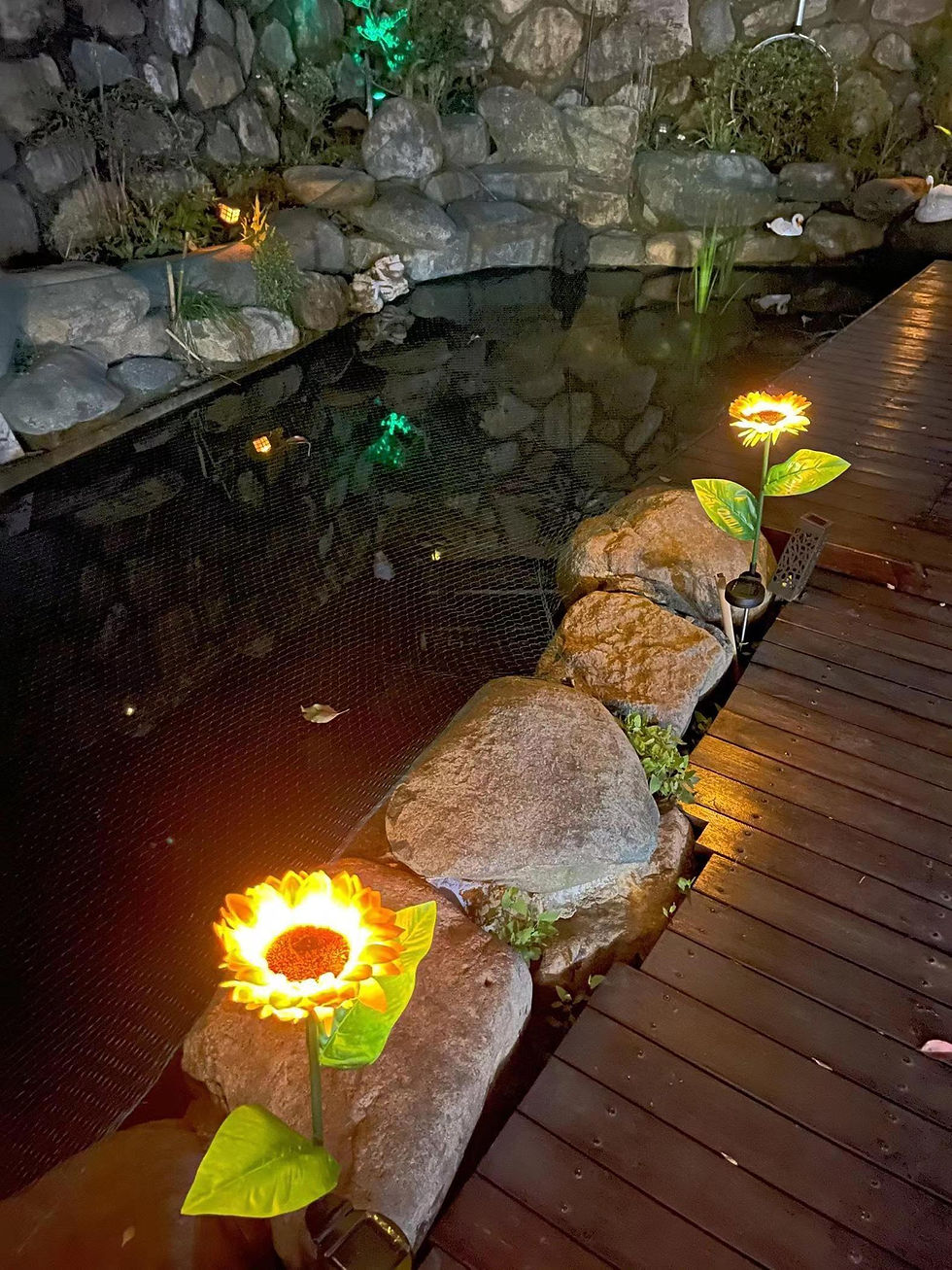 Sunflower solar lights with stone and rock