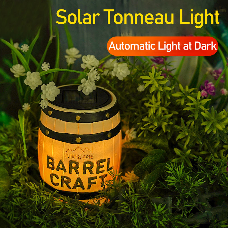 Thumbnail: Mini Wine Barrel Light Fixture Solar Table Lamp Outdoor Garden Decor Whiskey LED