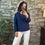 Thumbnail: navy broderie anglaise blouse
