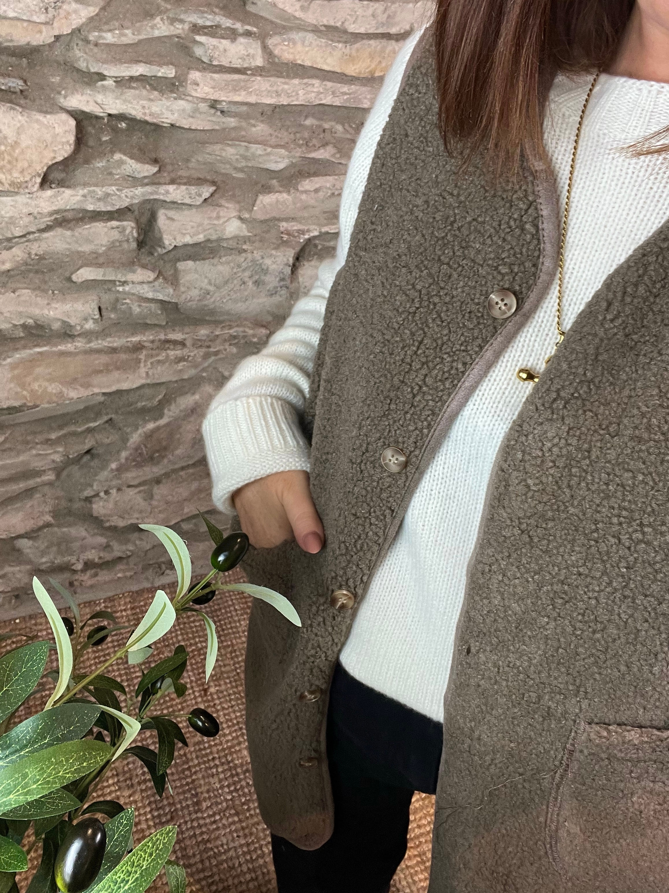 Taupe Shearling Gilet