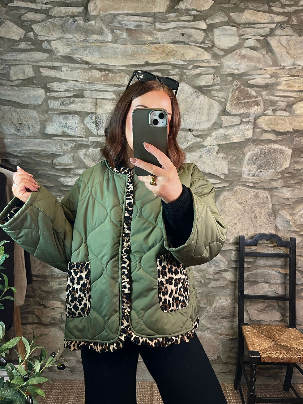 Thumbnail: Khaki quilted Jacket w/leopard detail