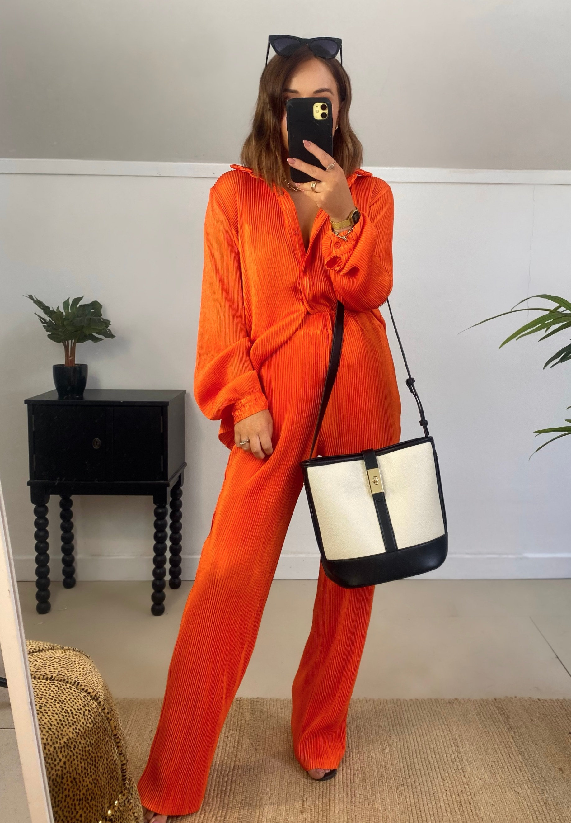 Orange Plisse relaxed Leg CoOrd | RebeccaJane Boutique