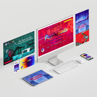 Mockup of hero images for website landing pages, mocked up on a variety of computer and personal device screens
