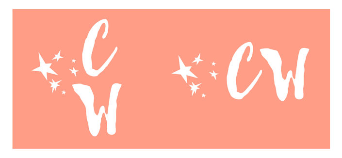 CW - White on Peach Vertical and Horizontal Initials and Logo