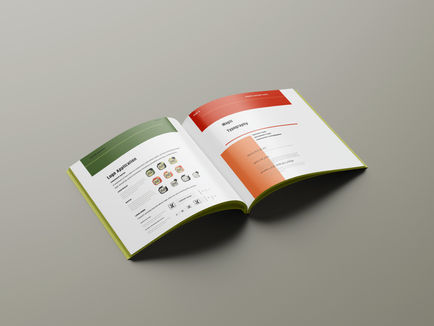 Branding guide open to display pages, includes what to avoid when using the logo and the typeface system