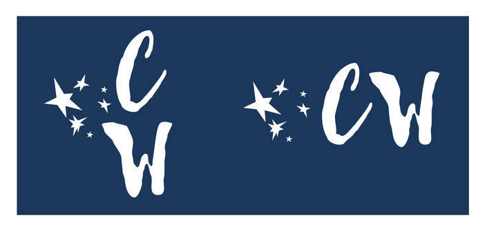 CW - White on Navy Vertical and Horizontal Initials and Logo