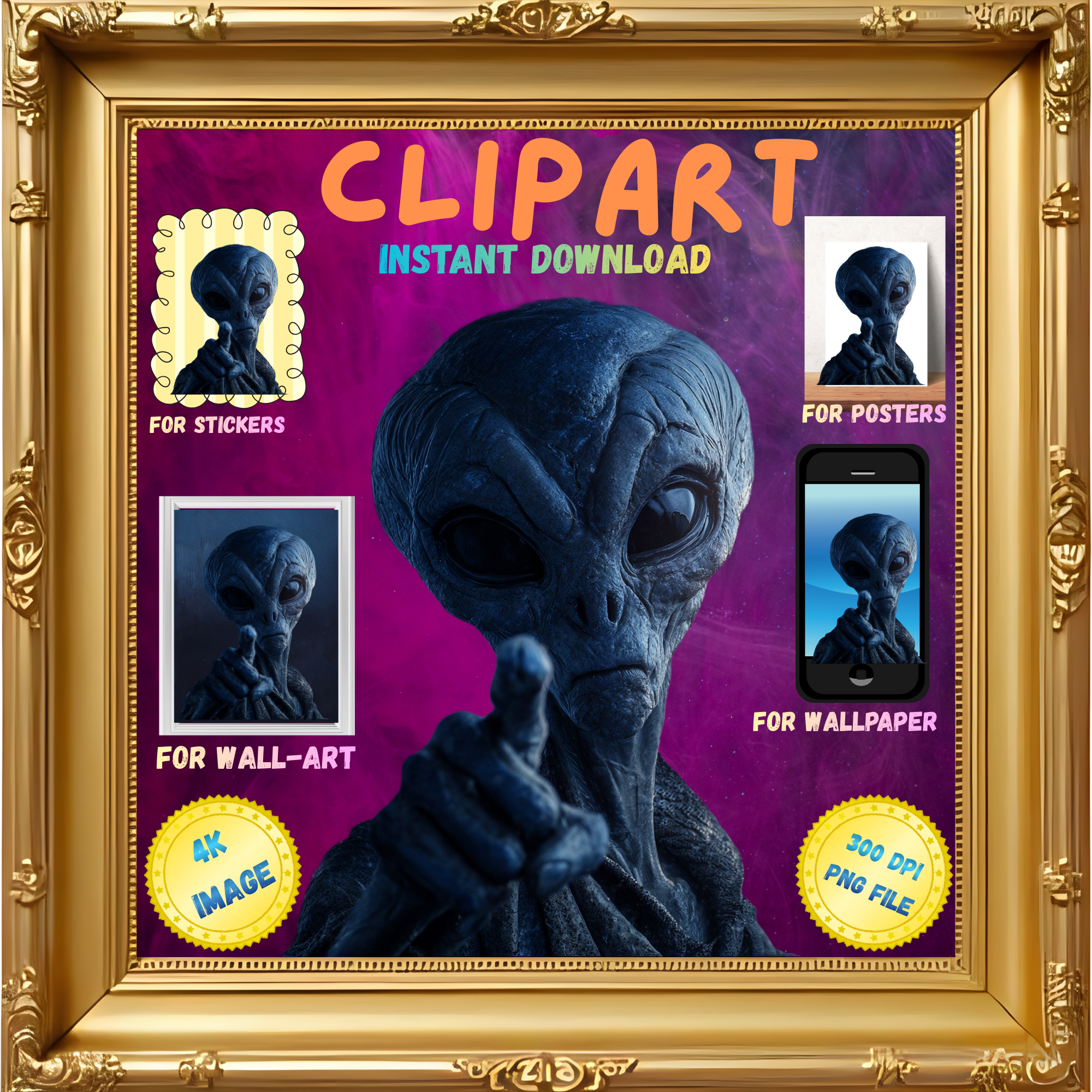 Clipart, Alien, V2 (Instant Download)