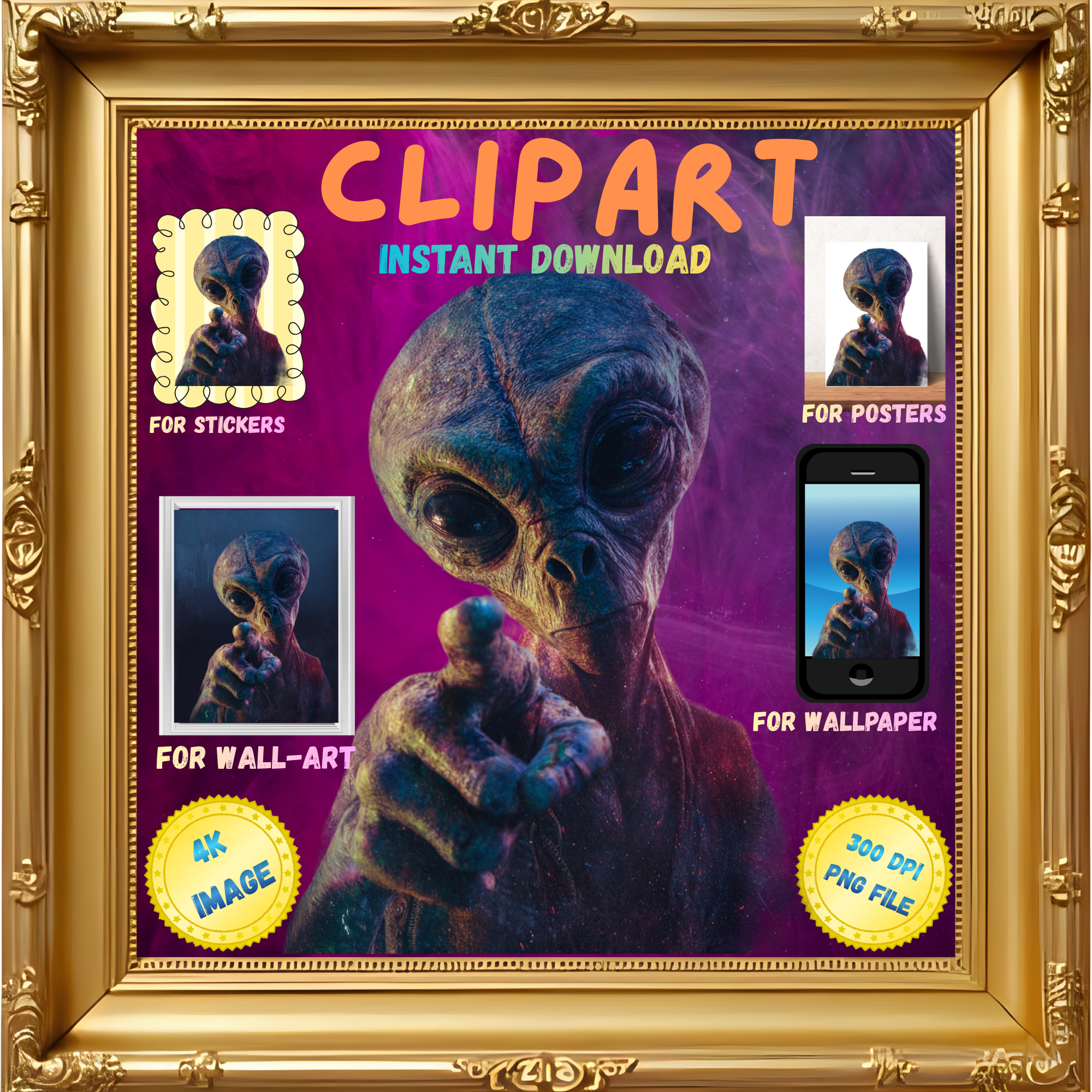 Clipart, Alien, V3 (Instant Download)