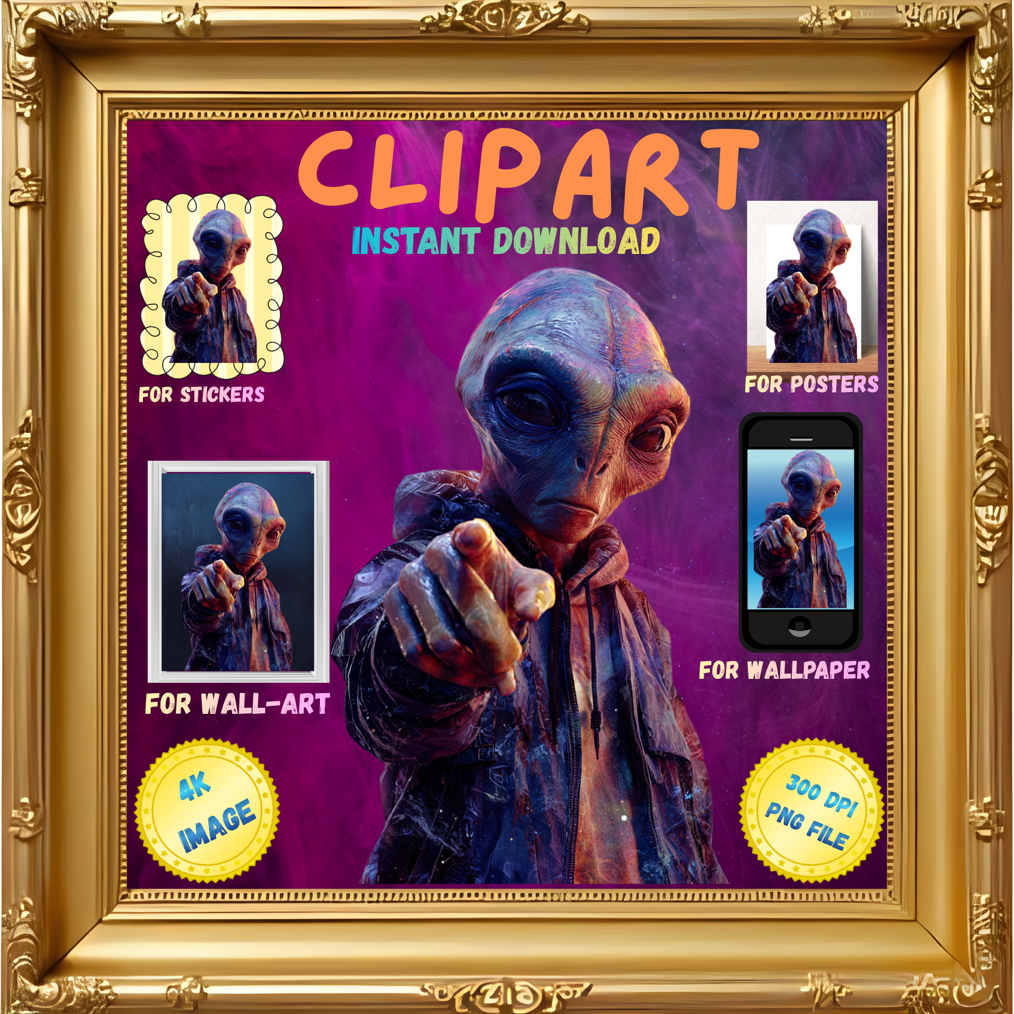 Clipart, Alien, V1 (Instant Download)