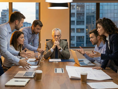 Experienced executive in busy boardroom