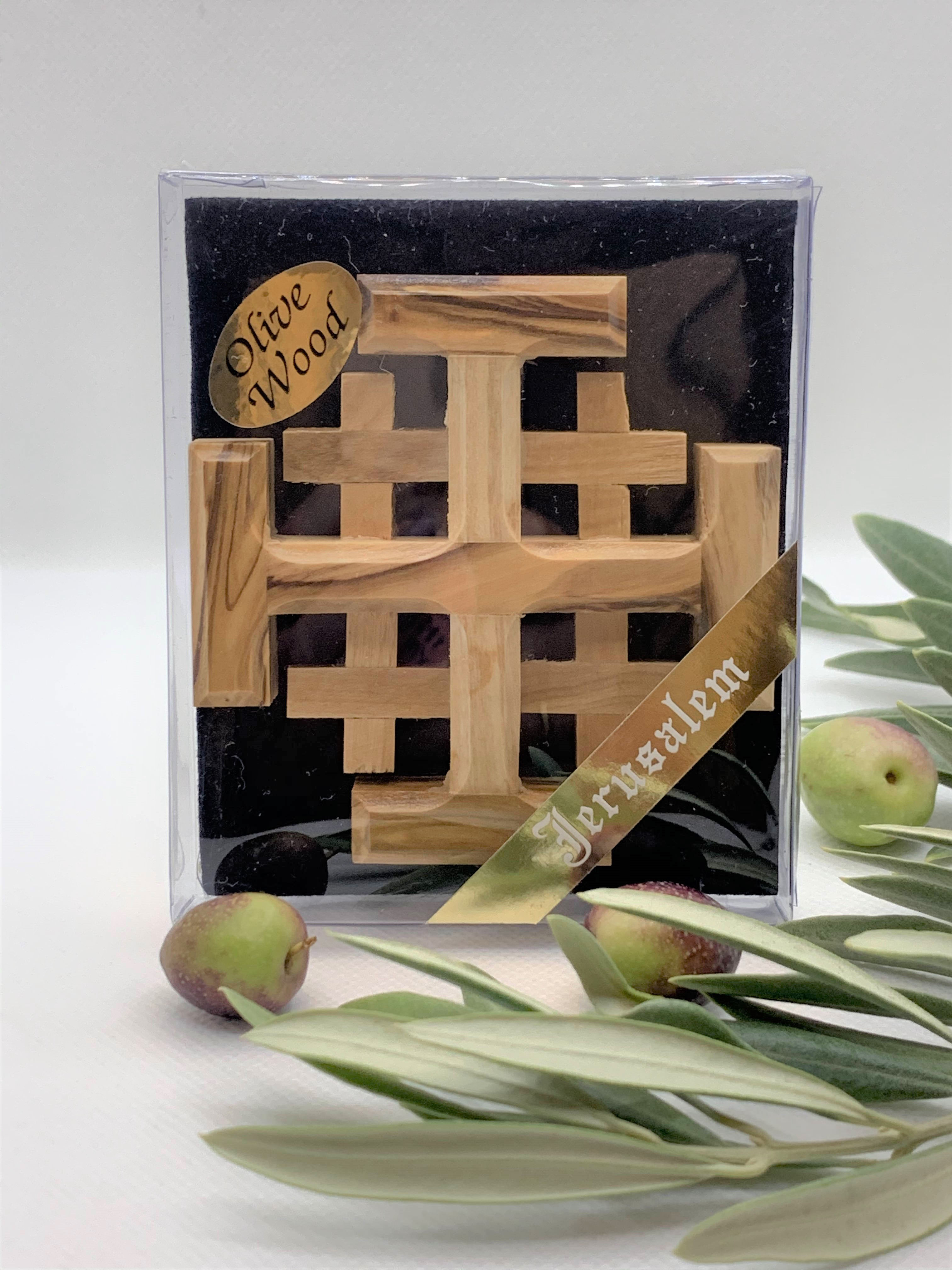 Olive wood small Jerusalem cross, Ornaments for Nativity set and christmas tree