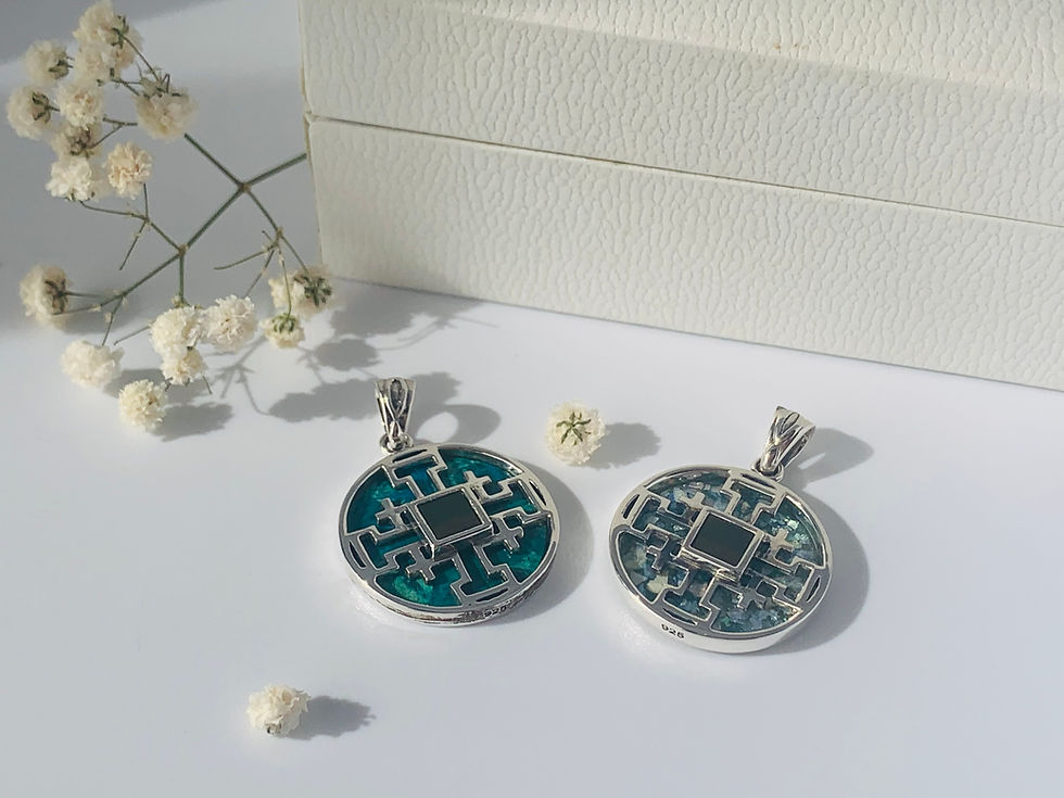 Thumbnail: Set of 2 Nano Bible Jerusalem Crosses, Roman Glass+Eilat Stone, New Testament