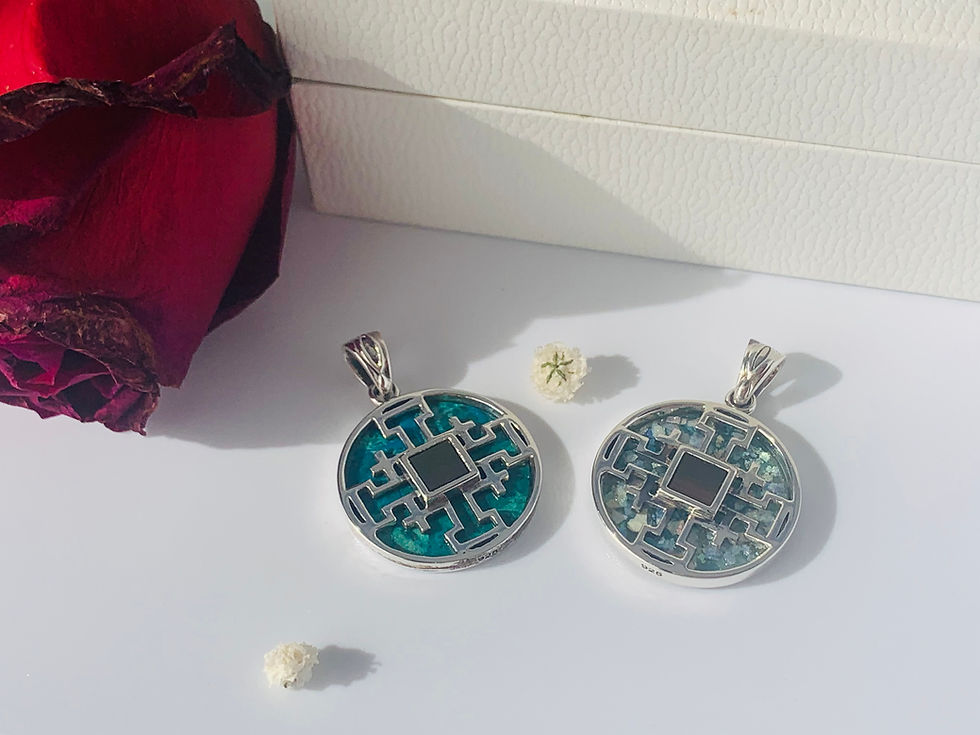 Thumbnail: Set of 2 Nano Bible Jerusalem Crosses, Roman Glass+Eilat Stone, New Testament