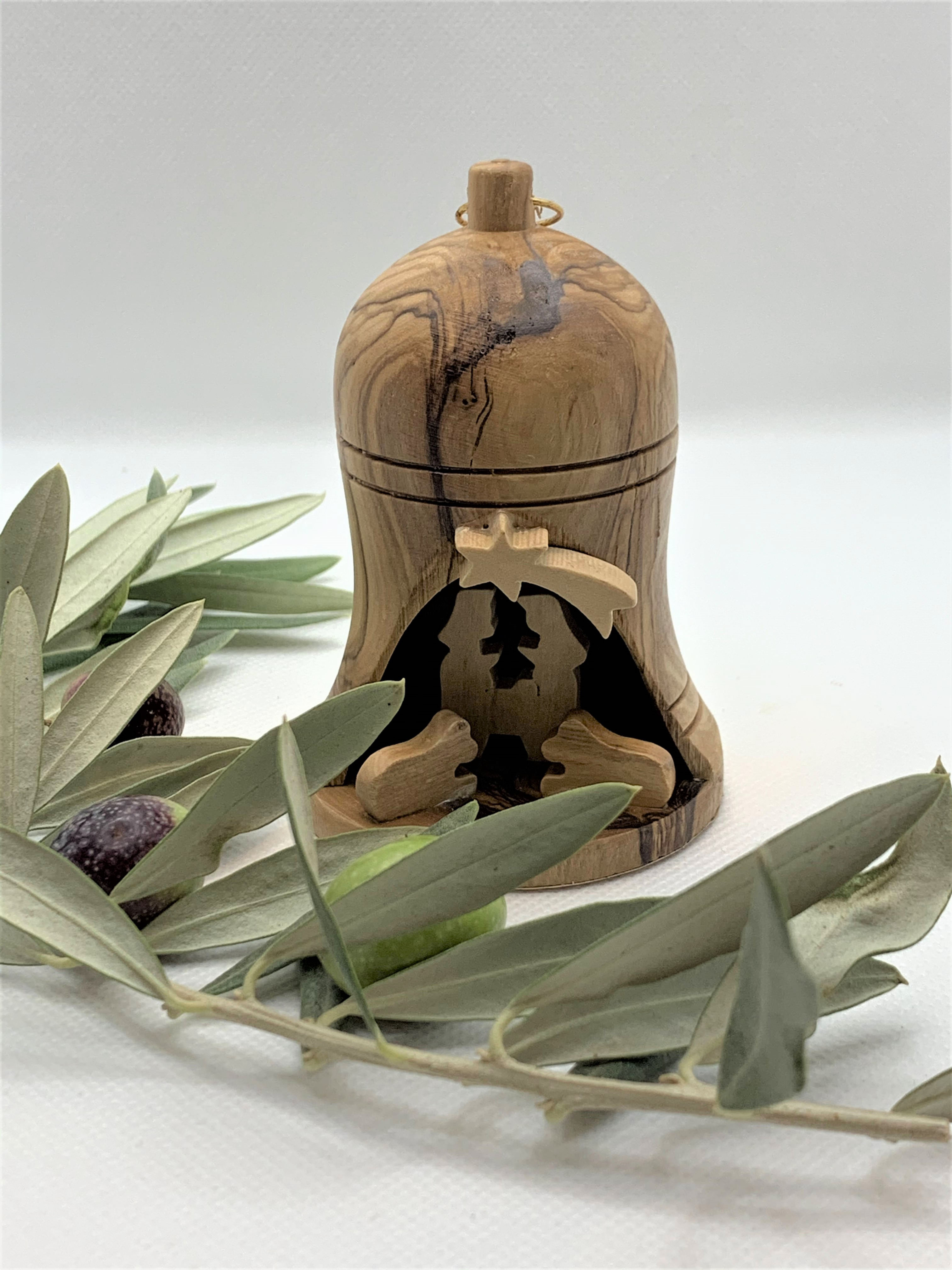 Olive wood bell, Ornaments for Nativity set and christmas tree