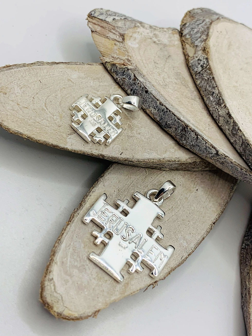 Thumbnail: Set of 2 Silver Jerusalem Cross Pendant, small and large, 925 sterling silver