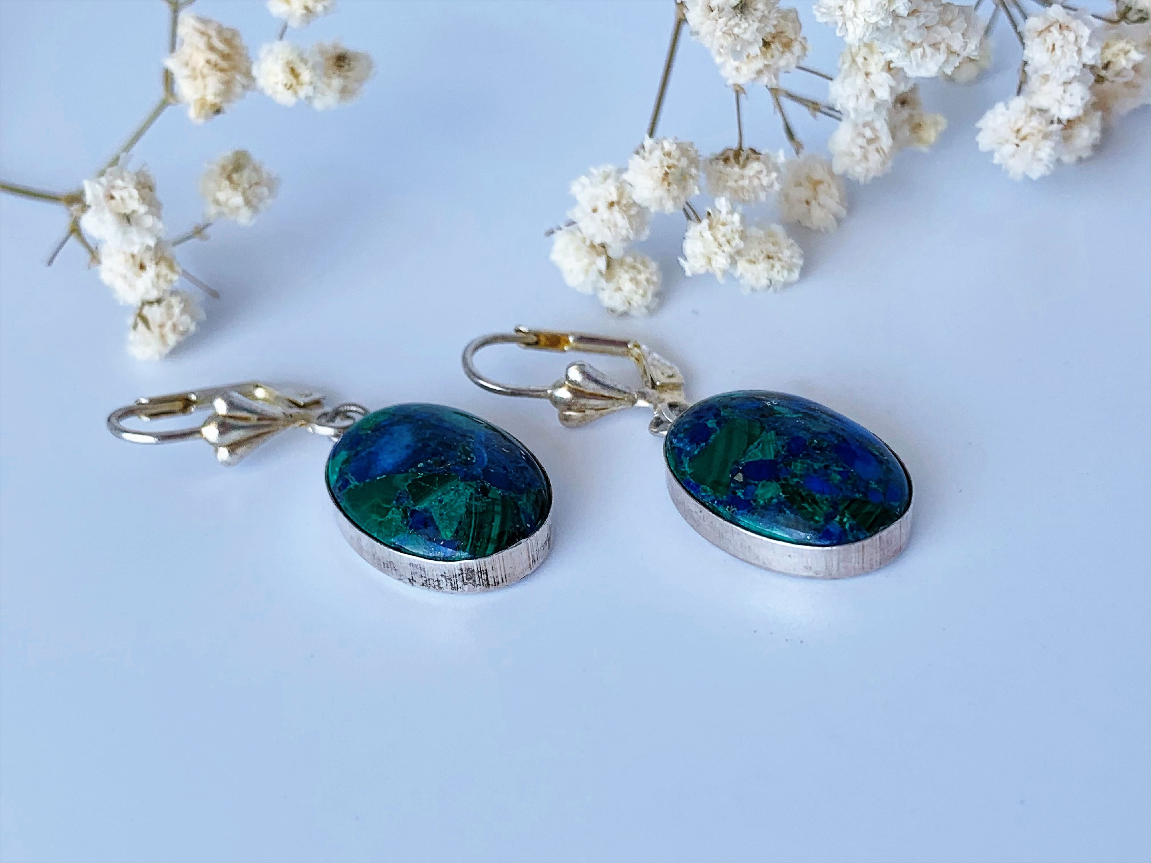 Eilat Stone Earrings, 925 sterling silver with Eilat Stone