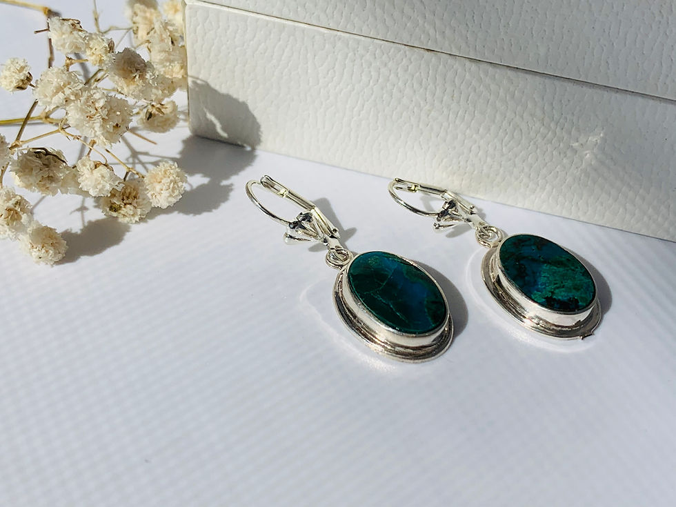 Thumbnail: Eilat Stone Earrings, 925 sterling silver with Eilat Stone
