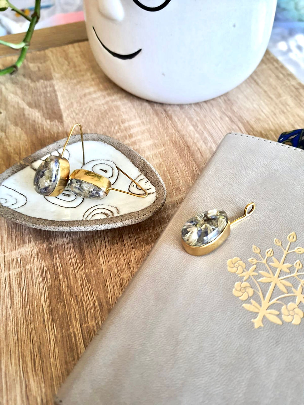 Thumbnail: Set of 14K Gold Plated Silver Drop dangle handmade earrings and drop pendant