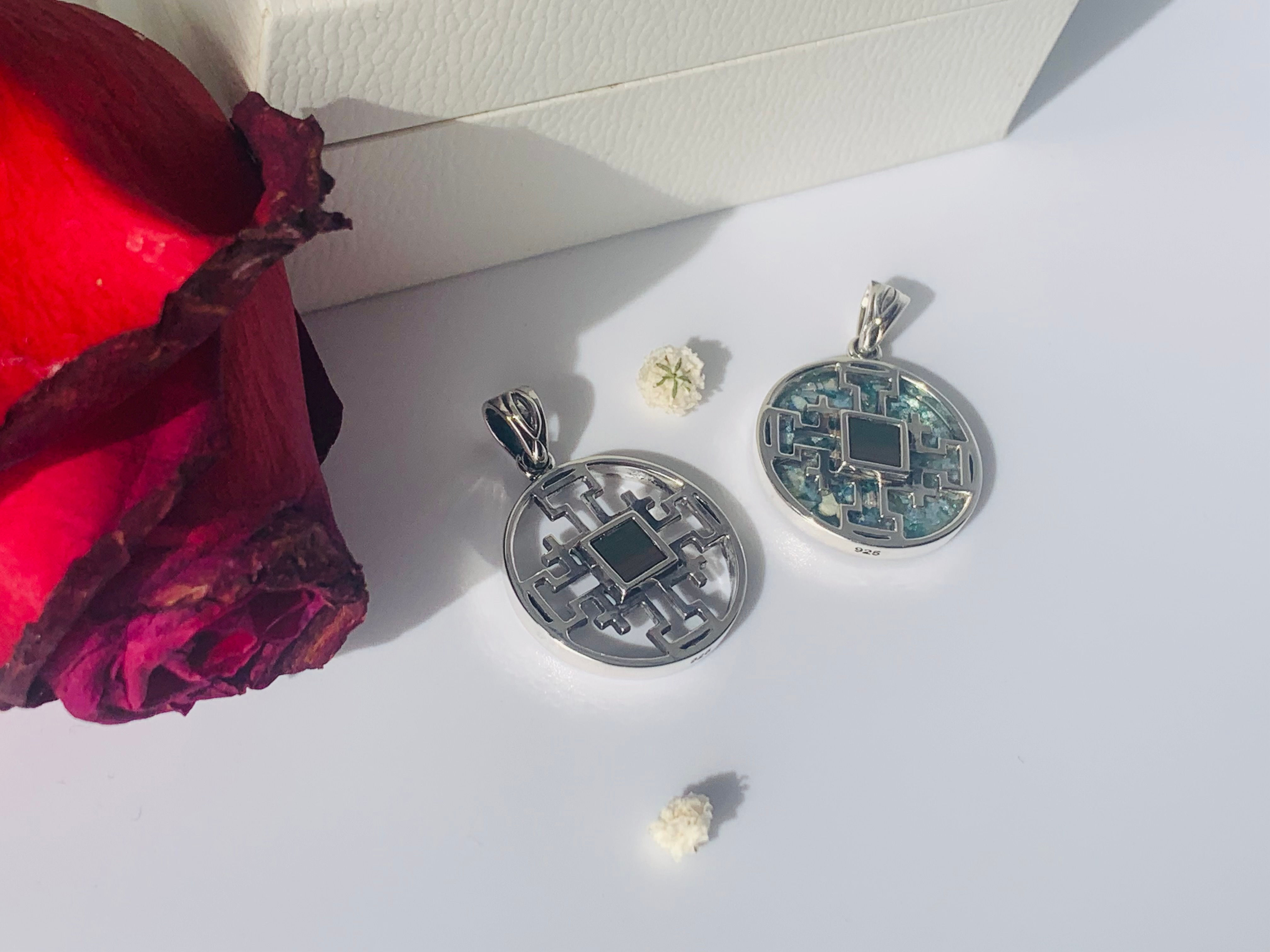 Set of 2 Nano Bible Jerusalem Cross items, Regular+Roman Glass, New Testament